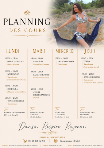 Cours danse orientale Montpellier planning 2026-2027